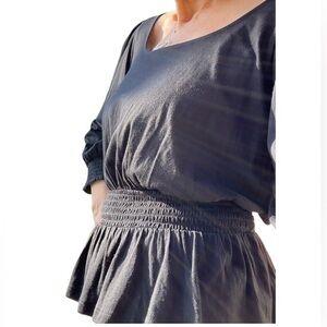 New! Ann Taylor spring black scoop neck smocked top with puff sleeve